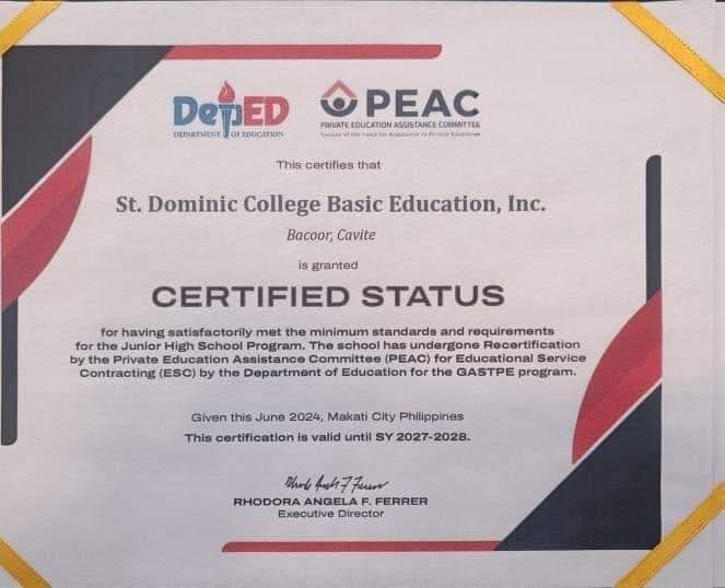 PRIVATE EDUCATION ASSISTANCE COMMITTEE (PEAC) CERTIFIED STATUS
