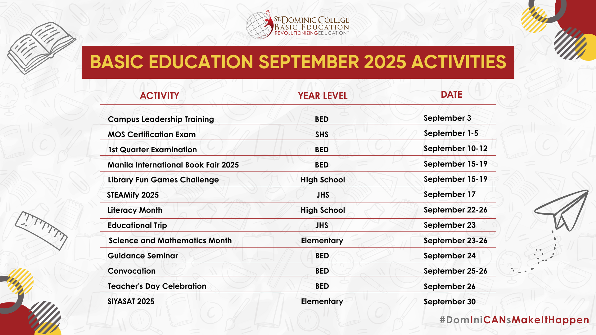 BASIC EDUCATION SEPTEMBER 2025 ACTIVITIES