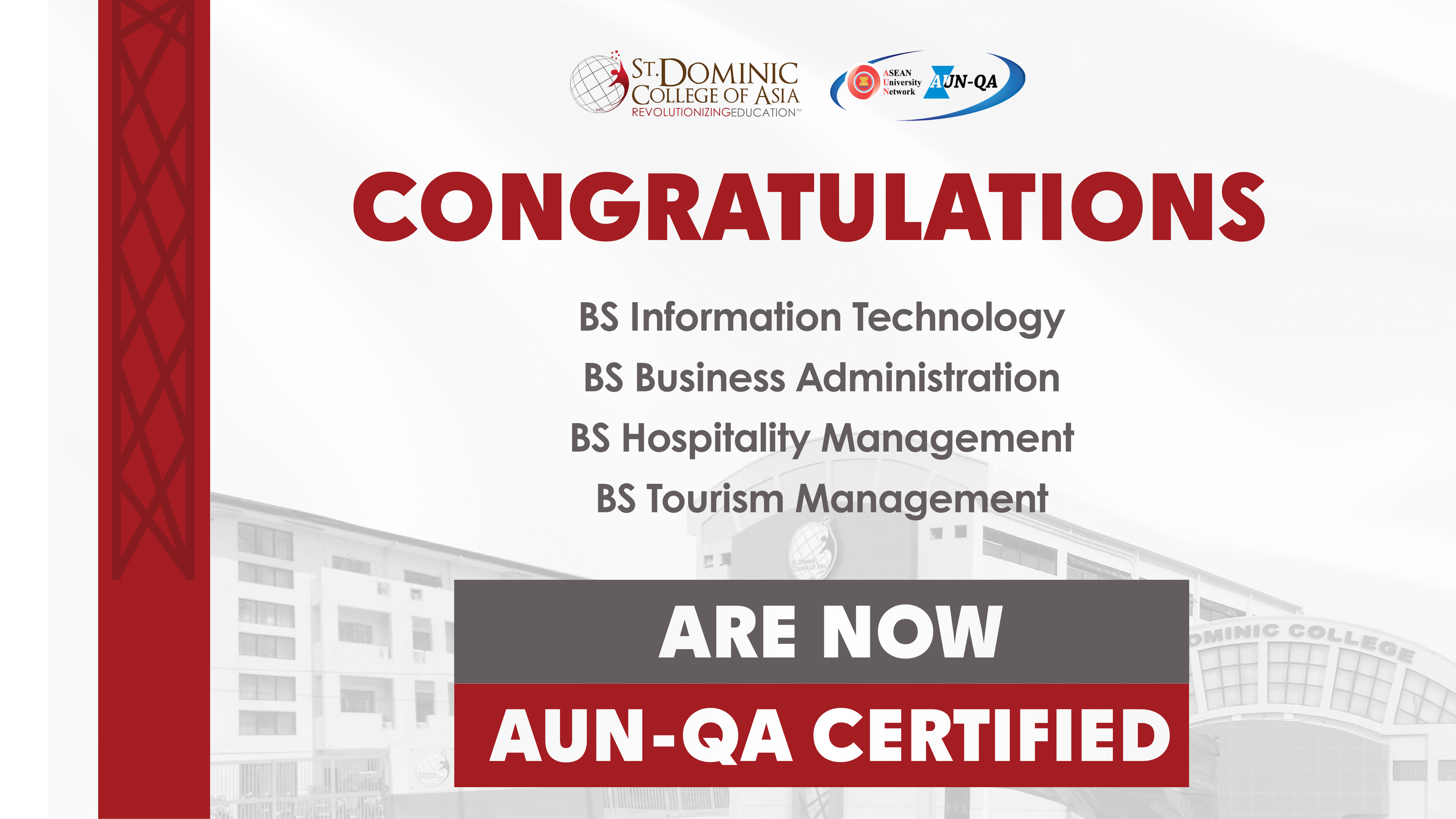 AUN-QA Certifies Four SDCA Academic Programs 