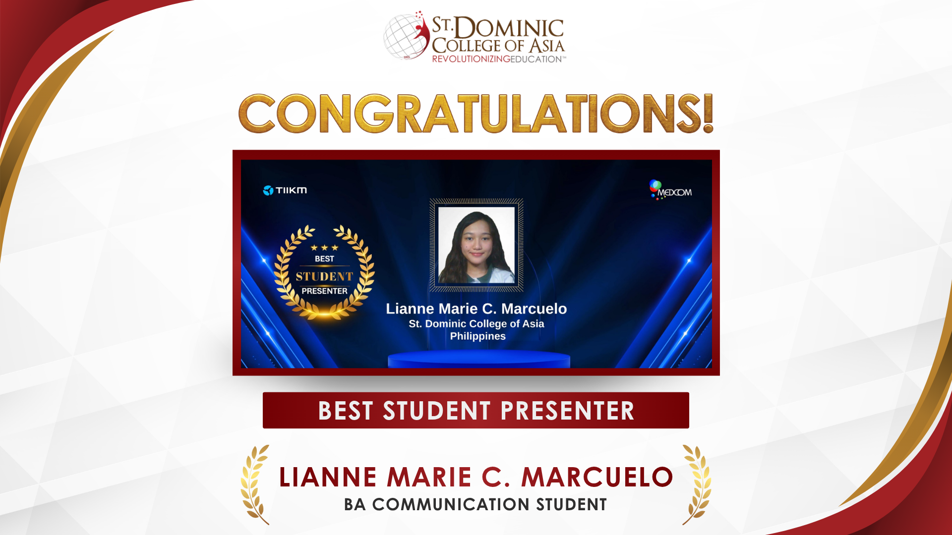 SDCA Student Named Best Presenter at MEDCOM 2026 in Bali, Indonesia