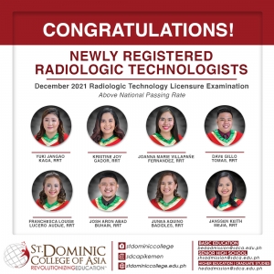 BS RADIOLOGIC TECHNOLOGY STUDENTS PASS THE DECEMBER 2021 BOARD EXAM ACHIEVING THE ABOVE NATIONAL PASSING RATE