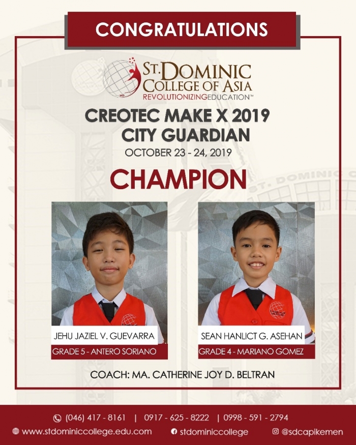 SDCA Basic Education Champion in the First Creotec MakeX Robotics 2019 City Guardian Competition