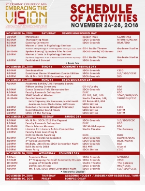 Schedule of Activities of SDCA's 15th Year Anniversary