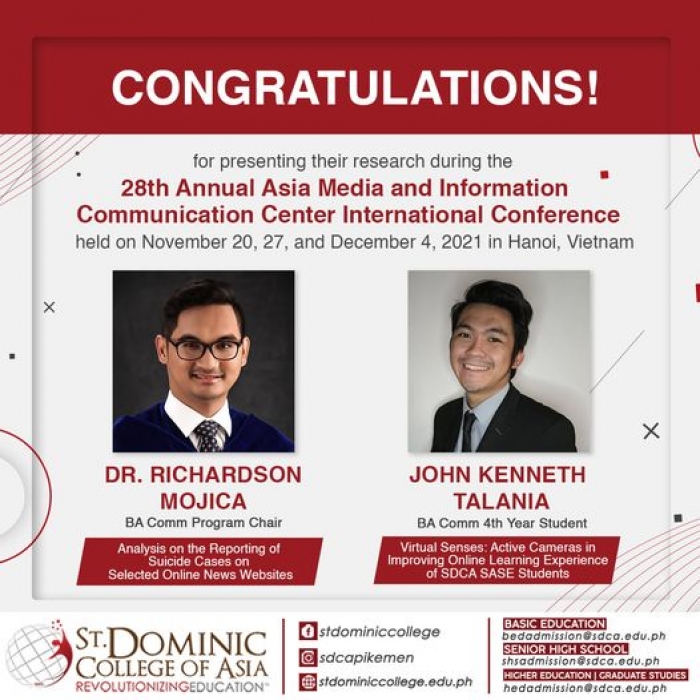 B COMMUNICATION FACULTY AND STUDENT PRESENTS RESEARCH AT THE 28TH ASIA MEDIA AND INFORMATION COMMUNICATION CENTER INTERNATIONAL CONFERENCE