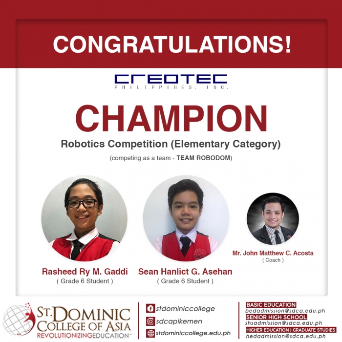 THE ROBODOM TEAM CHAMPIONS IN CREOTEC'S 1st NATIONAL ONLINE ROBOTICS COMPETITION